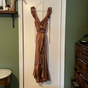 Show Me Your Mumu - Samantha Ruffle Dress in Copper Luxe Satin